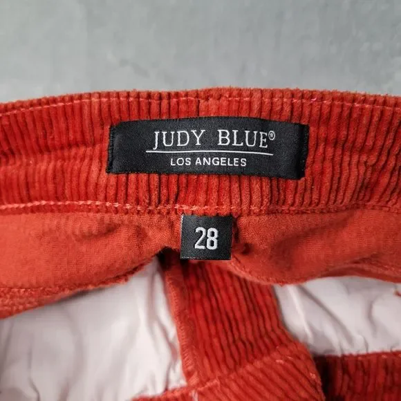 Judy Blue‎ Corduroy Cropped Carpenter Pants 28 Stretch Slim Fit High Waist Rust - Picture 3 of 13